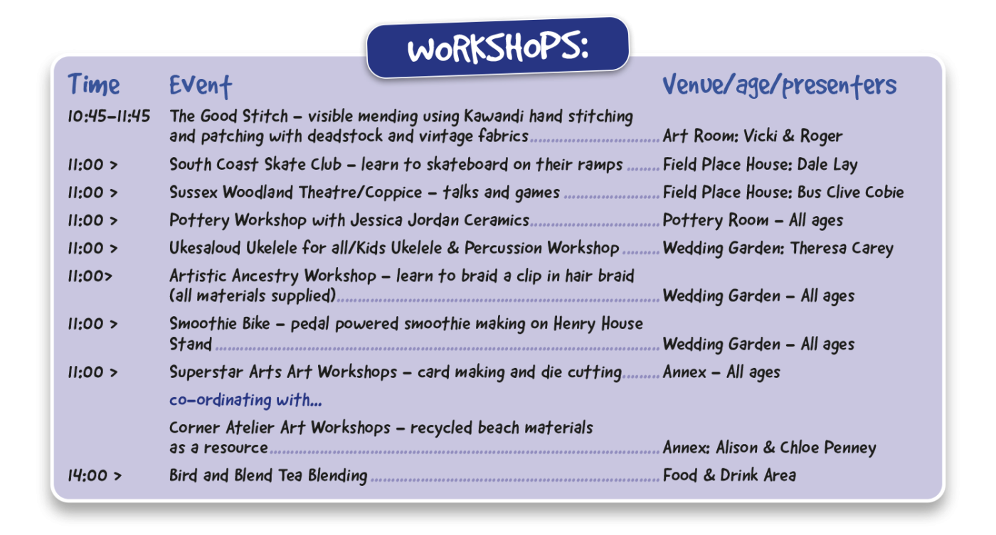 Workshops timetable at Green Dreams 2024